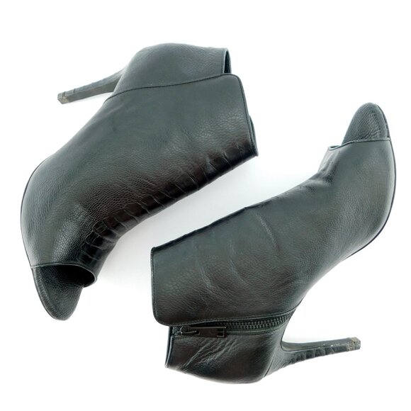 JOIE GWEN Black Sanke Textured Leather Peep Toe Bootie Heel Pumps 40 - Picture 3 of 6